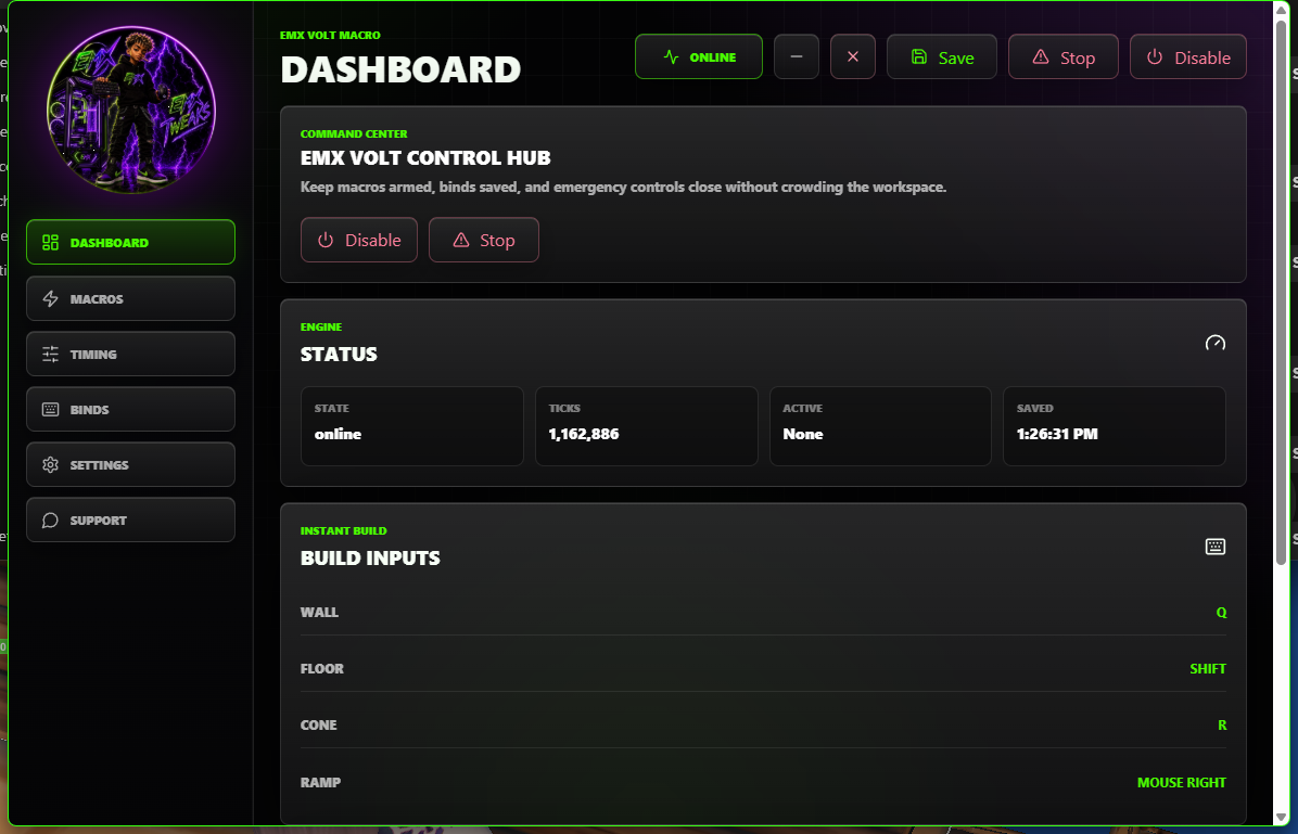 EMX VOLT MACRO dashboard preview